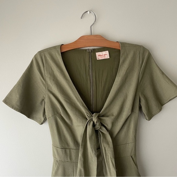 Showpo Australia Linen Blend Front Knot Tie Jumpsuit Wide Leg Khaki Green Small - Picture 3 of 10